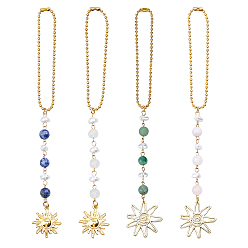 Смешанные камни 4 шт. 4 стили стекло и сплав и натуральный розовый кварц и зеленый авантюрин и голубая пятнистая яшма подвеска солнце украшение, с железными цепочками, золотые, 200~206 мм, 1 шт / стиль