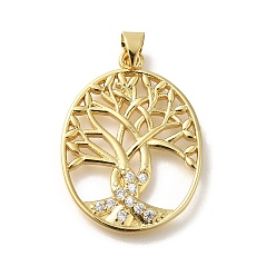 Настоящее золото 18K Покрытие стойки латунь с подвесками из фианита, долговечный, без свинца и без кадмия, древо жизни прелести, реальный 18 k позолоченный, 28x21x2.5 мм, отверстие : 4x3.5 мм