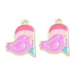 Golden Alloy Enamel Pendants, Bird with Heart Charms, Split Pendants, Golden, 25.5x18.5x1mm, Hole: 1.6mm
