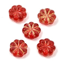Red Baking Paint and Golden Metal Enlaced Glass Beads, Clover, Red, 10x10.5x4mm, Hole: 1.2mm