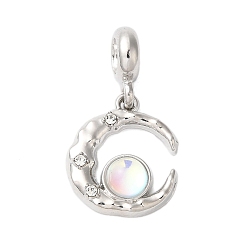 Платина Покрытие стойки, сплав, стразы, стекло, европейские подвески, без кадмия, без никеля и без свинца, луна, платина, 28 мм, отверстие : 5 мм