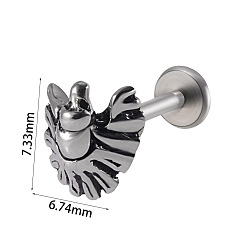 Птица 304 безрезьбовая серьга-гвоздик из нержавеющей стали, козелок шпилька, плоская серьга сзади, цвет нержавеющей стали, птица, 8 мм, штифты : 1.2 мм
