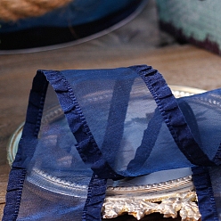 Midnight Blue 10 Yards Polyester Ruffled Ribbons, for Clothing Ornament, Midnight Blue, 1 inch(25mm)