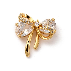 Настоящее золото 18K Латунные микро проложить кубического циркония подвески, бантом прелести, долговечный, без никеля , реальный 18 k позолоченный, 17.5x17x8 мм, отверстие : 1 мм