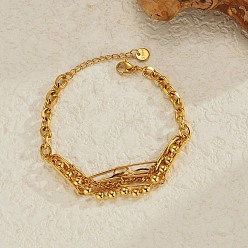 Настоящее золото 18K 304 многорядные браслеты из нержавеющей стали для женщин, реальный 18 k позолоченный, 6-3/4 дюйм (17 см)