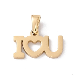 Golden Vacuum Plating Valentine's Day 304 Stainless Steel Charms, Laser Cut, Word I LOVE YOU Charms, Golden, 10x16x1.5mm, Hole: 2.5x4.5mm