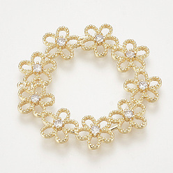 Настоящее золото 18K Латунные филигранные подвески, с кубического циркония, гирлянда, без никеля , реальный 18 k позолоченный, 38x2 мм, отверстие : 1 мм