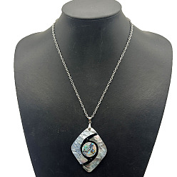 Rhombus Сплав паве натуральный красочный кулон из ракушки абалон винтажные эффектные ожерелья, платина, ромб