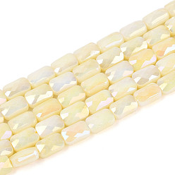 Лимонный шифон Антикоррозийные гальванические стеклянные бусины, имитация драгоценных камней, прямоугольные, с покрытием AB цвета, граненые, два тона, лимонный шифон, 7x4~4.5x3 мм, отверстие : 0.9~1 мм, около 55~56 шт / нитка, 14.96~15.16'' (38~38.5 см)