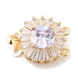Круглые Латунные застежки из прозрачного кубического циркония с микропаве, 2 нитей, 4-луночное, со стразами из сиреневого стекла, круглые, 14.5x17x9 мм, отверстие : 1.2 мм