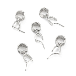 Platinum Anti-Tarnish Rhodium Plated 925 Sterling Silver Ice Pick Pinch Bails, Hollow Flat Round, Platinum, 10.5x7.5x4mm, Inner Diameter: 3.5mm, Pin: 0.6mm
