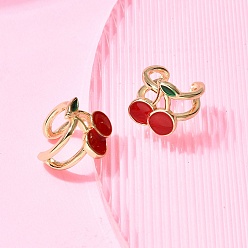 Вишня Латунь манжеты серьги, с эмалью, без кадмия и без свинца, долговечный, стойки покрытие, реальный 18 k позолоченный, вишня, 12.5x12.5x11.5 мм