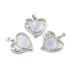 Опал Opalite подвески, с латунной фурнитурой платинового цвета, без кадмия и без свинца, сердце, День святого Валентина, 28x26x5 мм, отверстие : 8x5 мм