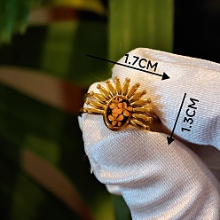 Темно-Оранжевый 304 Кольца-манжеты из нержавеющей стали с эпоксидной смолой и высушенными цветами, золотые, солнце, темно-оранжевый, внутренний диаметр: регулируемый