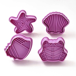 Old Rose Ocean Themed PET Plastic Cookie Cutters, with Iron Press Handle, Conch, Shell, Crab & Starfish, Old Rose, 46.5~58x49~58x18mm, 4pcs/set