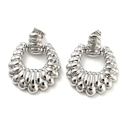 Platinum Brass Hollow Teardrop Dangle Stud Earrings, Platinum, 30x25mm