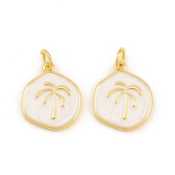 Real 18K Gold Plated Brass Enamel Pendants, Flat Round with Tree Charms, Rack Plating, Long-Lasting Plated, Lead Free & Cadmium Free, Real 18K Gold Plated, 16x13.5x2mm, Hole: 3.5mm