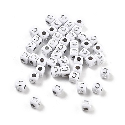 Letter C Непрозрачные акриловые бусины, квадрат с буквой, серебристого металла, обвитыми, буква С, 5x5x5 мм, отверстие : 2 мм, о 5000ocs