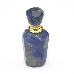 Lapis Lazuli Natural Lapis Lazuli Openable Perfume Bottle Pendants, with Brass Findings and Glass Essential Oil Bottles, 29~33x14~15mm, Hole: 0.8mm, Glass Bottle Capacity: 3ml(0.101 fl. oz), Gemstone Capacity: 1ml(0.03 fl. oz)