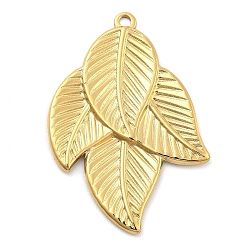 Настоящее золото 14K Ионное покрытие (ip) 304 подвески из нержавеющей стали, очарование листа, реальный 14 k позолоченный, 31.5x22.5x1.5 мм, отверстие : 1.4 мм