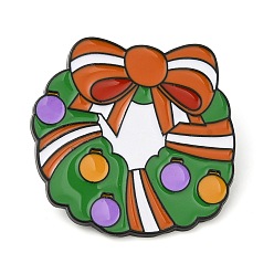 Christmas Wreath Эмалевый штифт, Значок из сплава с электрофорезом с черным покрытием для одежды на рюкзаке, Рождественский венок, 30.5x31x1.5 мм