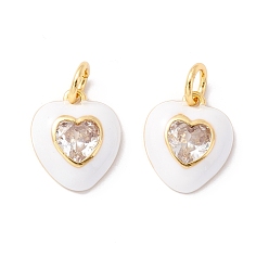 Белый Подвески из латуни с покрытием из прозрачного кубического циркония, с эмалью, без кадмия и без свинца, реальный 18 k позолоченный, сердце, белые, 14x12x4 мм, Перейти кольцо: 6x1 мм, Диаметр 4 мм Инер