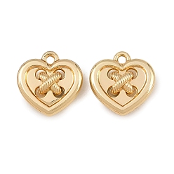 Oro Charms de aleación, Corazón con dijes de cuerda retorcida, chapado en rack, sin plomo y cadmio, dorado, 12.5x12.5x5 mm, agujero: 1.2 mm