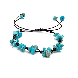 Synthetic Turquoise Adjustable Synthetic Turquoise Chips Braided Bead Bracelet, Inner Diameter: 2-3/8 inch(6cm)