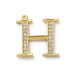 Letter H Подвеска из латуни с микропаве из кубического циркония, греческий алфавит, реальный 18 k позолоченный, Письмо ч, 16x15.5x1.5 мм, отверстие : 1.2 мм