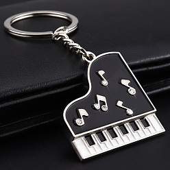 Black Alloy Enamel Musical Instrument Pendant Keychain, with Split Key Ring
, Black, 10cm