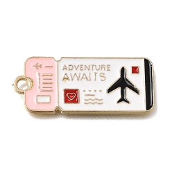 Black Alloy with Enamel Pendants, Boarding Pass Charms, Light Gold, Black, 33x14x1mm, Hole: 2.5mm