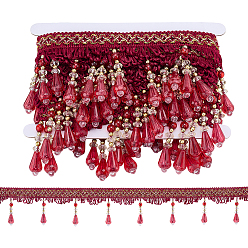 Темно-Красный 6 метров бахромы из пластиковых бусин для штор, украшения с кисточками из полиэстера, темно-красный, 3-3/4 дюйм (95 мм)