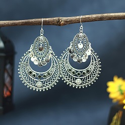 Античное Серебро Серьги-капли в стиле бохо из сплава со стразами, античное серебро, 70x50 мм
