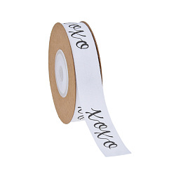 Mot 10m rubans de coton imprimés, accessoires du vêtement, blanc, plat, mot, 5/8 pouces (15 mm), environ 10.94 yards (10m)/rouleau