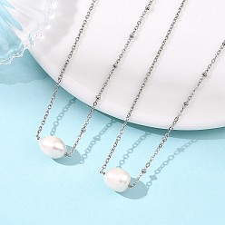Stainless Steel Color Natural Pearl Rice Pendant 304 Stainless Steel Satellite Chain Necklaces for Women, White, Stainless Steel Color, 15.79 inch(40.1cm)