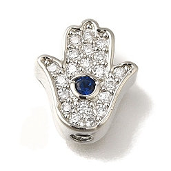 Платина Хамса подставка для рук, покрытие латунными микропаве, бусины из кубического циркония, долговечный, без кадмия и без свинца, платина, 11x9.5x4 мм, отверстие : 1.6 мм