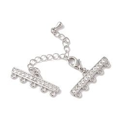 Платина Латунный удлинитель цепи из микропаве из циркония, застежки для ожерелья, долговечный, без свинца и без кадмия, платина, заканчивается: 8x25x2 мм, отверстие : 1 мм, застежка : 10x5x3 mm