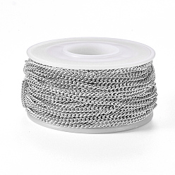 Stainless Steel Color 304 Stainless Steel Twisted Chains Curb Chains, Unwelded, with Spool, Stainless Steel Color, 3x2x0.6mm, about 32.8 Feet(10m)/roll