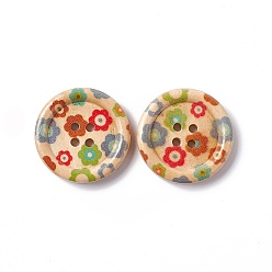 Mixed Color Round Painted 4-hole Basic Sewing Button, Wooden 1 inch Buttons, Mixed Color, about 25mm in diameter, 100pcs/bag