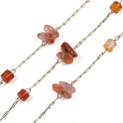 Красный Агат Ионное покрытие (ip) 316 цепи из хирургической нержавеющей стали, с натуральным красным агатом, с катушкой, пайки, 2.5x0.9x0.2 мм