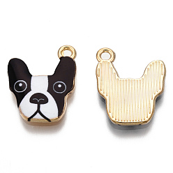Черный Стойки обшивки сплава эмали подвески, без кадмия, без никеля и без свинца, золотой свет, собака, чёрные, 19x15x2 мм, отверстие : 1.6 мм
