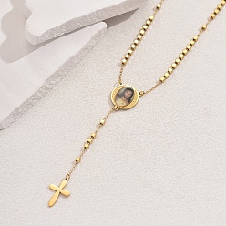 Jesus 201 Женские четки в стиле ретро, панк, геометрический портрет с кисточками, крестик, ожерелье из нержавеющей стали, золотые, Иисус, 20.87 дюйм (53 см)