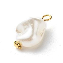 Creamy White ABS Plastic Imitation Pearl Pendants, with Iron and Alloy Findings, Nuggets, Creamy White, 23~23.5x13x10mm, Hole: 2.5~3mm