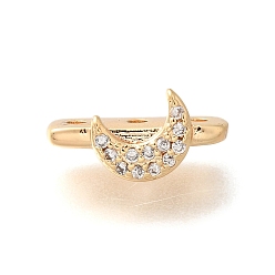 Настоящее золото 18K Латунные микропаве прозрачные кубические циркониевые распорки, без кадмия, без никеля и без свинца, луна, 3-луночное, реальный 18 k позолоченный, 6.5x13x6 мм, отверстие : 1.2 мм