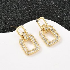 Настоящее золото 18K Латунные серьги-гвоздики в форме прямоугольника с прозрачными кубическими циркониями, без кадмия и без свинца, долговечный, стойки покрытие, реальный 18 k позолоченный, 17x8.5 мм