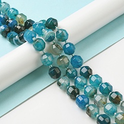 Dark Cyan Natural Agate Beads Strands, Faceted Bicone Barrel Drum Beads, with Seed Beads, Dyed, Dark Cyan, 12x11mm, Hole: 1.2mm, about 27pcs/strand, 14.49 inch(36.8cm)