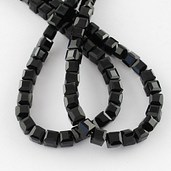 Black Glass Bead Strands, Faceted, Cube, Black, 2~2.5x2~2.5x2~2.5mm, Hole: 0.5mm, about 200pcs/strand, 18.1 inch