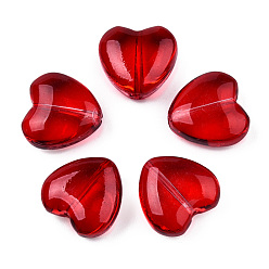 Red Transparent Spray Painted Glass Beads, Heart, Red, 12x12x5.5mm, hole: 0.9~1mm