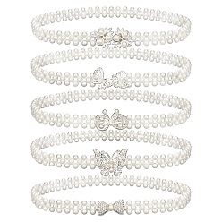 Белый 5шт 5 стиль акриловый жемчужный плетеный эластичный ремень-цепочка с застежкой из сплава, цепочки на талию из хрусталя со стразами для свадебной вечеринки, белые, 25.3~26.2 дюйм (642~665 мм), 1 шт / стиль