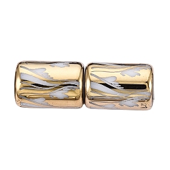 Light Gold Гальванические стеклянные бусины, колонки с цветочным узором, золотой свет, 11.5~12x8~8.5 мм, отверстие : 1.2~1.4 мм